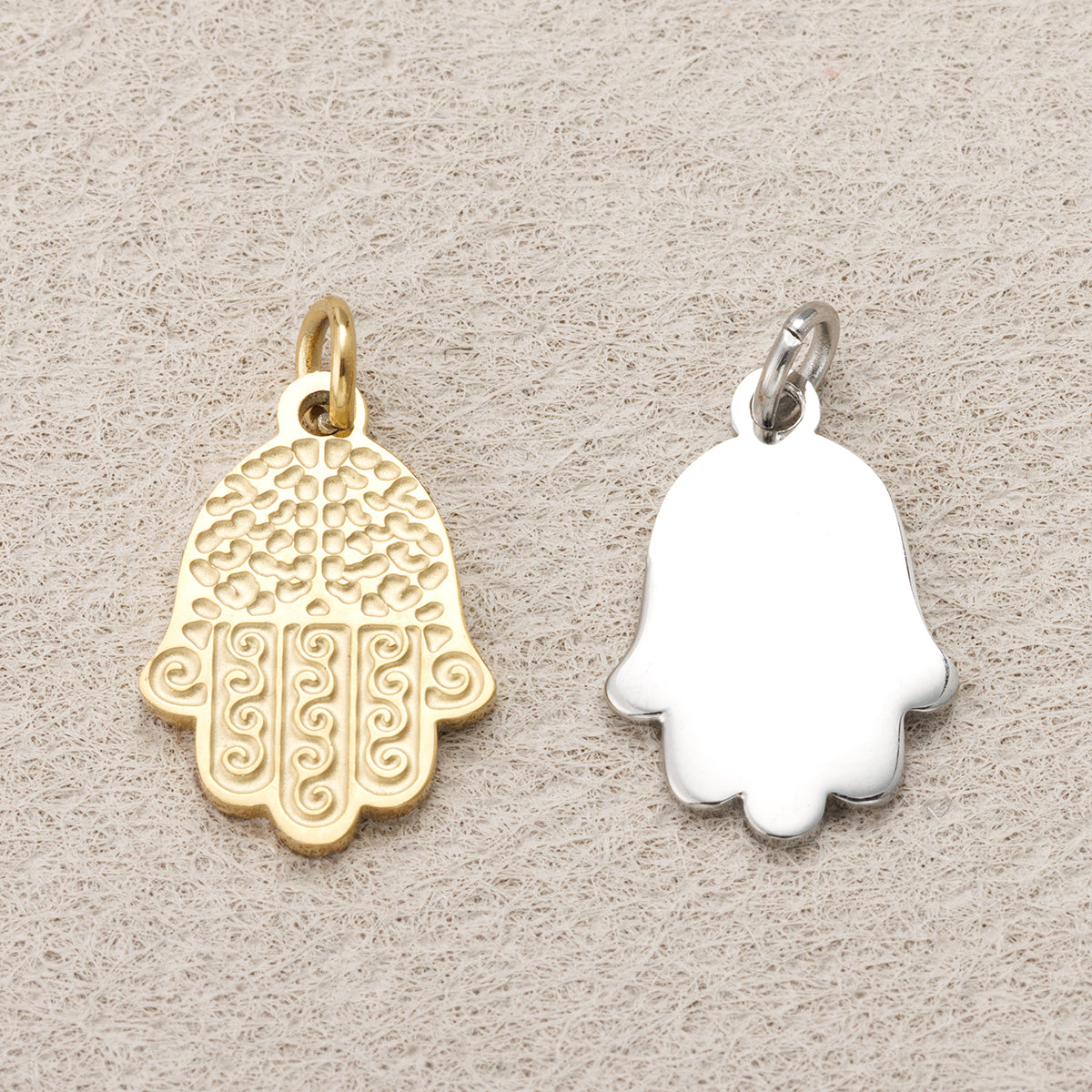 Launch Promo: 24K Gold PVD Stainless Steel Swirl Textured Hamsa Hand Protection Charm | Sold Each