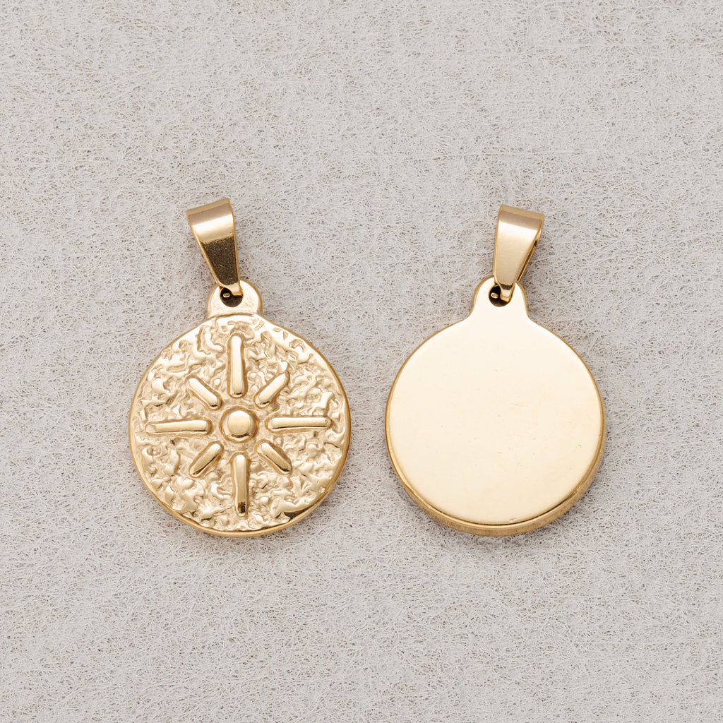 Launch Promo: 24K Gold PVD Stainless Steel Vintage Sunburst Coin Pendant | Sold Each