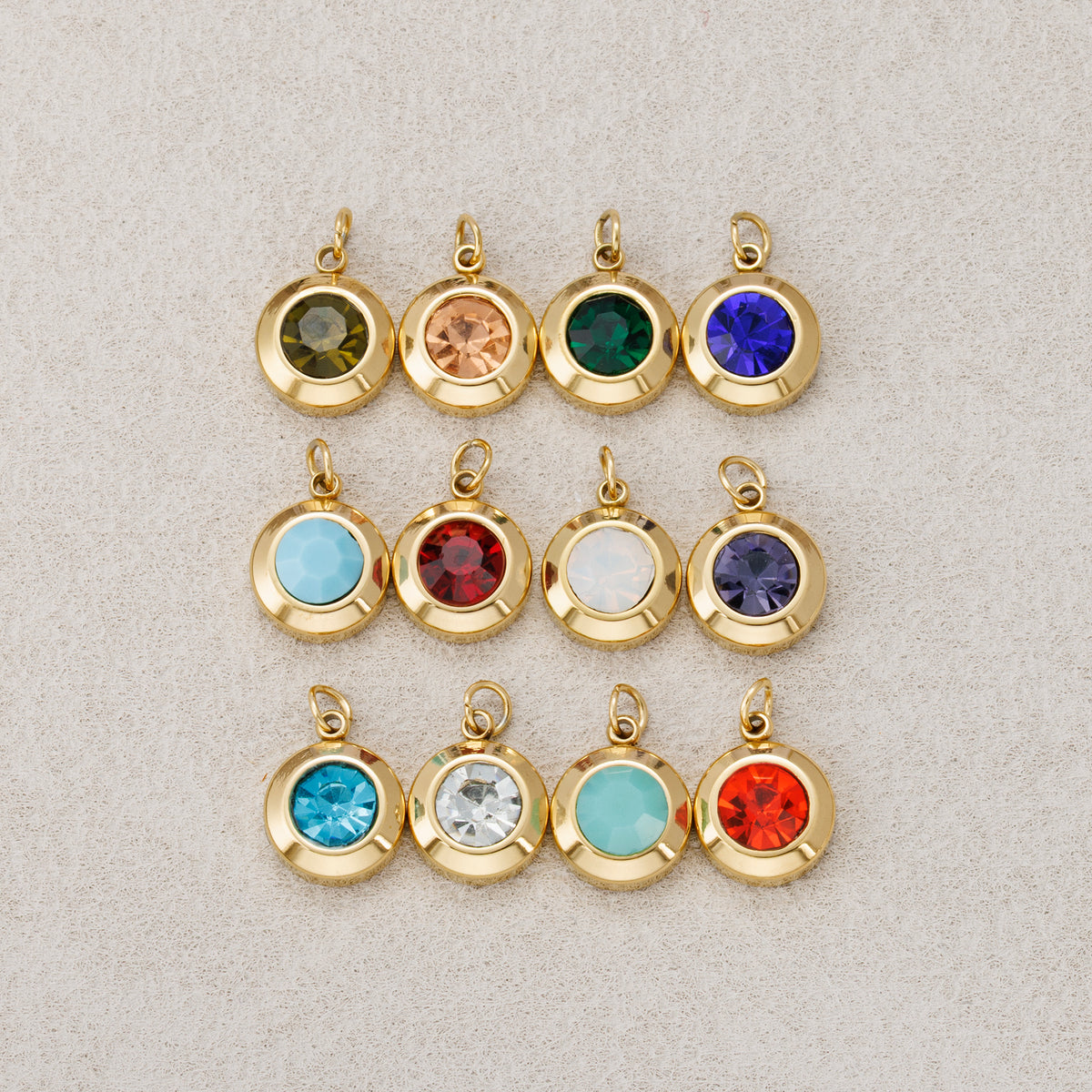Launch Promo: 14K Gold PVD Stainless Steel Round Bezel Birthstone Charm | Sold Each