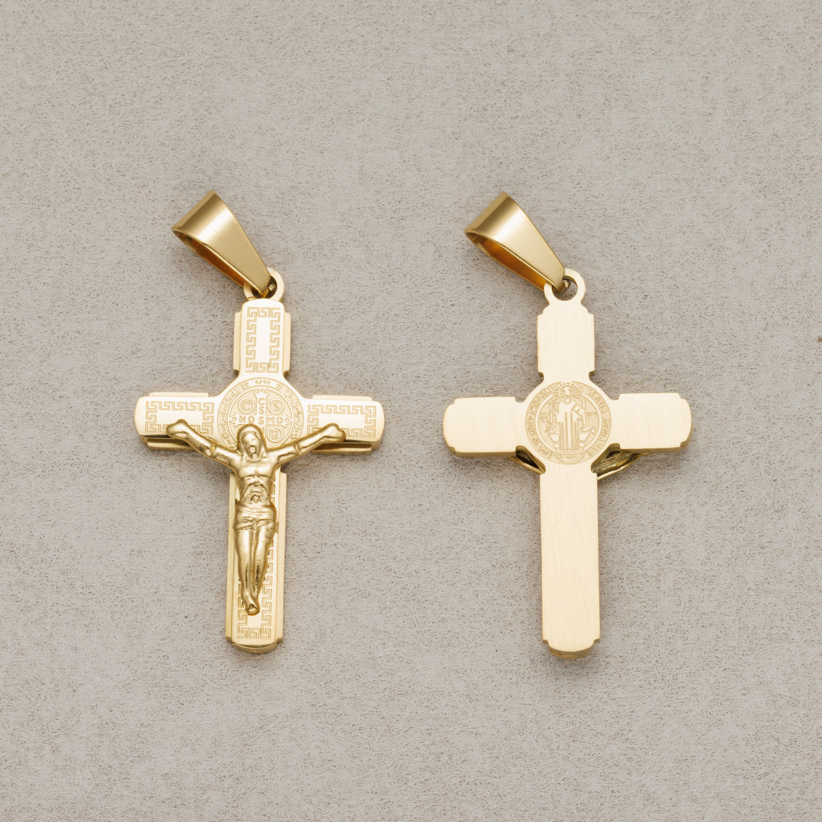 Launch Promo: 24K Gold PVD Stainless Steel San Benito Crucifix Cross Pendant Charm | Sold Each
