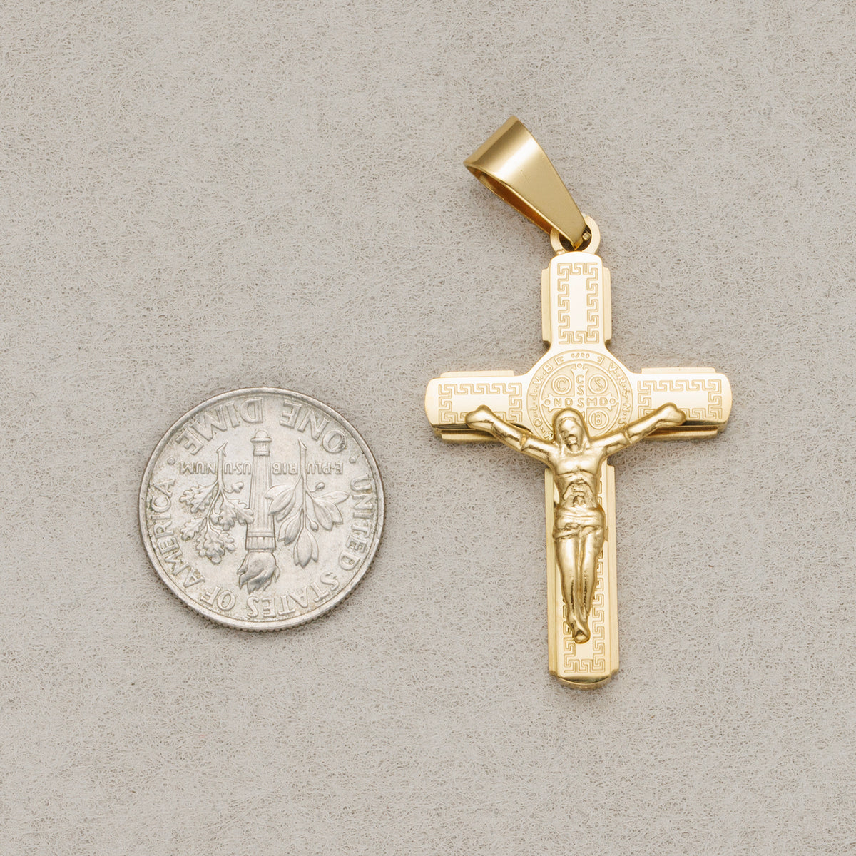 Launch Promo: 24K Gold PVD Stainless Steel San Benito Crucifix Cross Pendant Charm | Sold Each