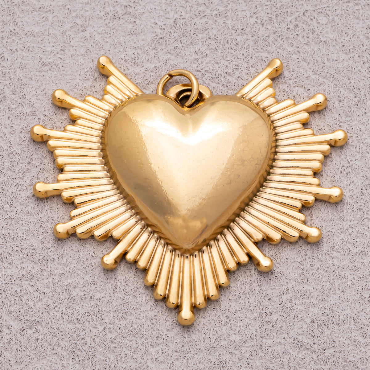 Gold PVD Stainless Steel Sunburst Sacred Heart Religious Charm