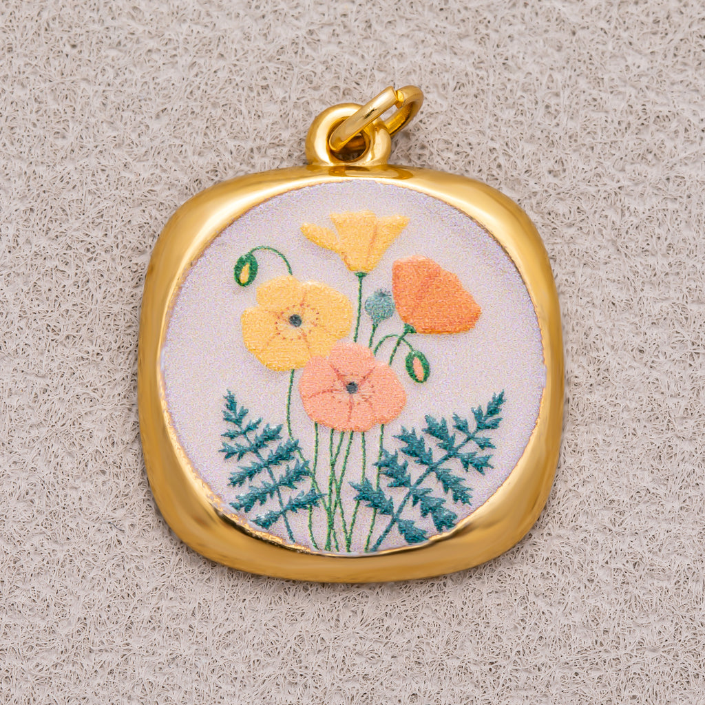 Gold PVD Stainless Steel Hand-Painted Dreamy Set Medallion Tag Charm