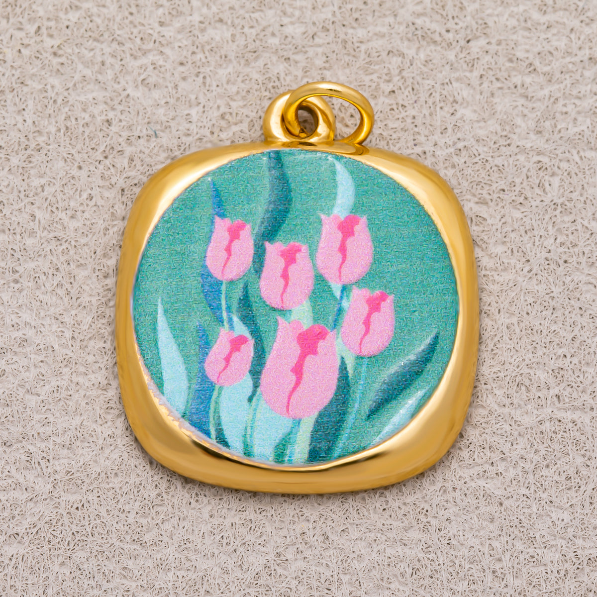 Gold PVD Stainless Steel Hand-Painted Dreamy Set Medallion Tag Charm