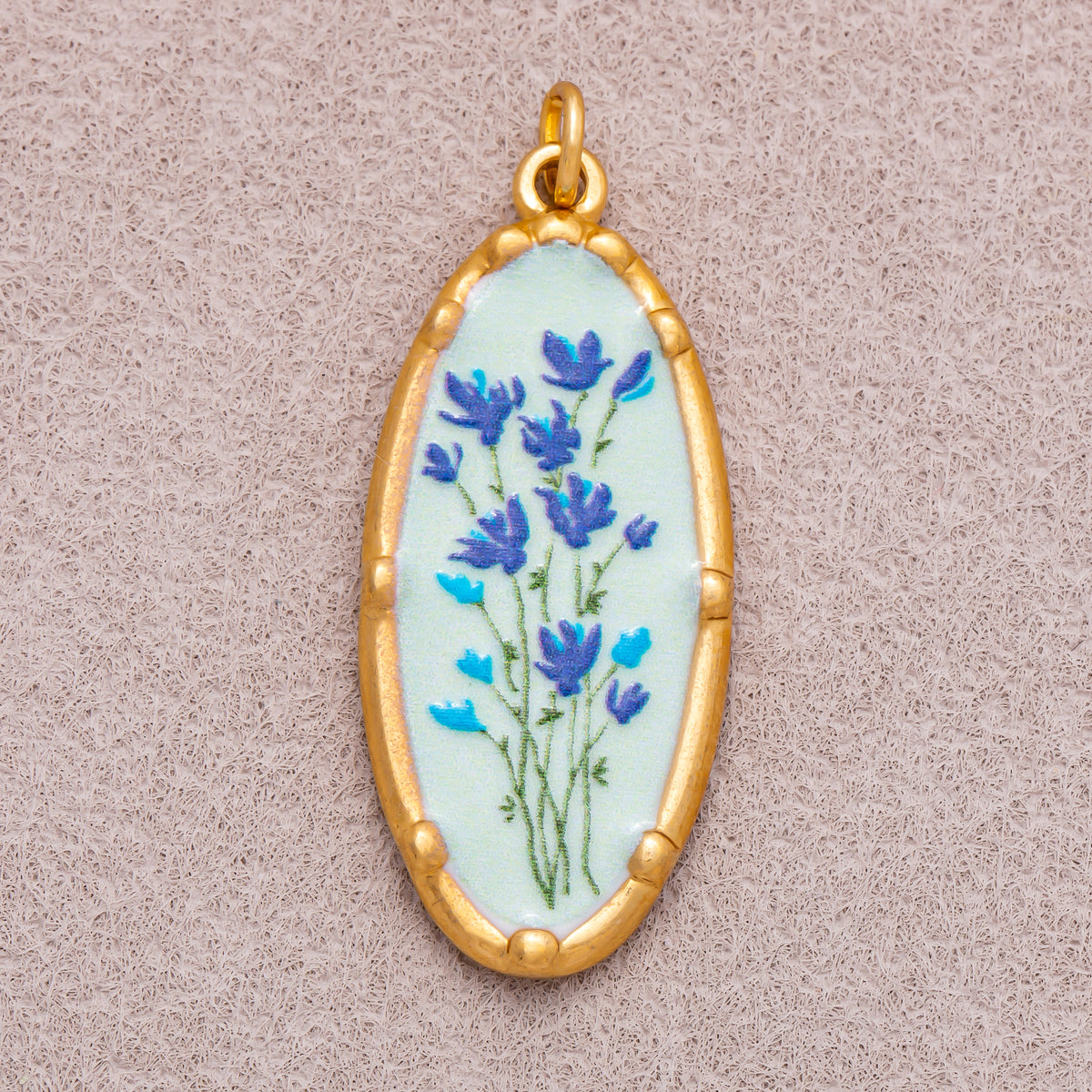 Gold PVD Stainless Steel Hand-Painted Colorful Vintage Oval Artistic Botanical Charm