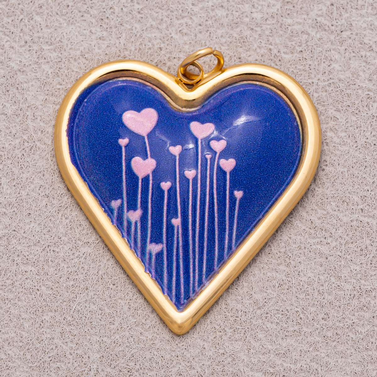 Gold PVD Stainless Steel Hand Painted Enamel Sparkling Love Heart Charm