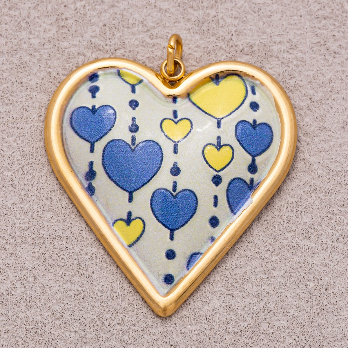 Gold PVD Stainless Steel Hand Painted Enamel Sparkling Love Heart Charm