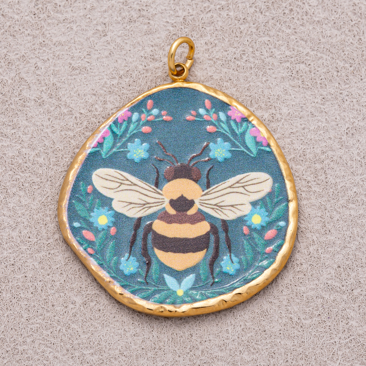 Gold PVD Stainless Steel Hand Painted Enamel Bumble Bee Insect Charm
