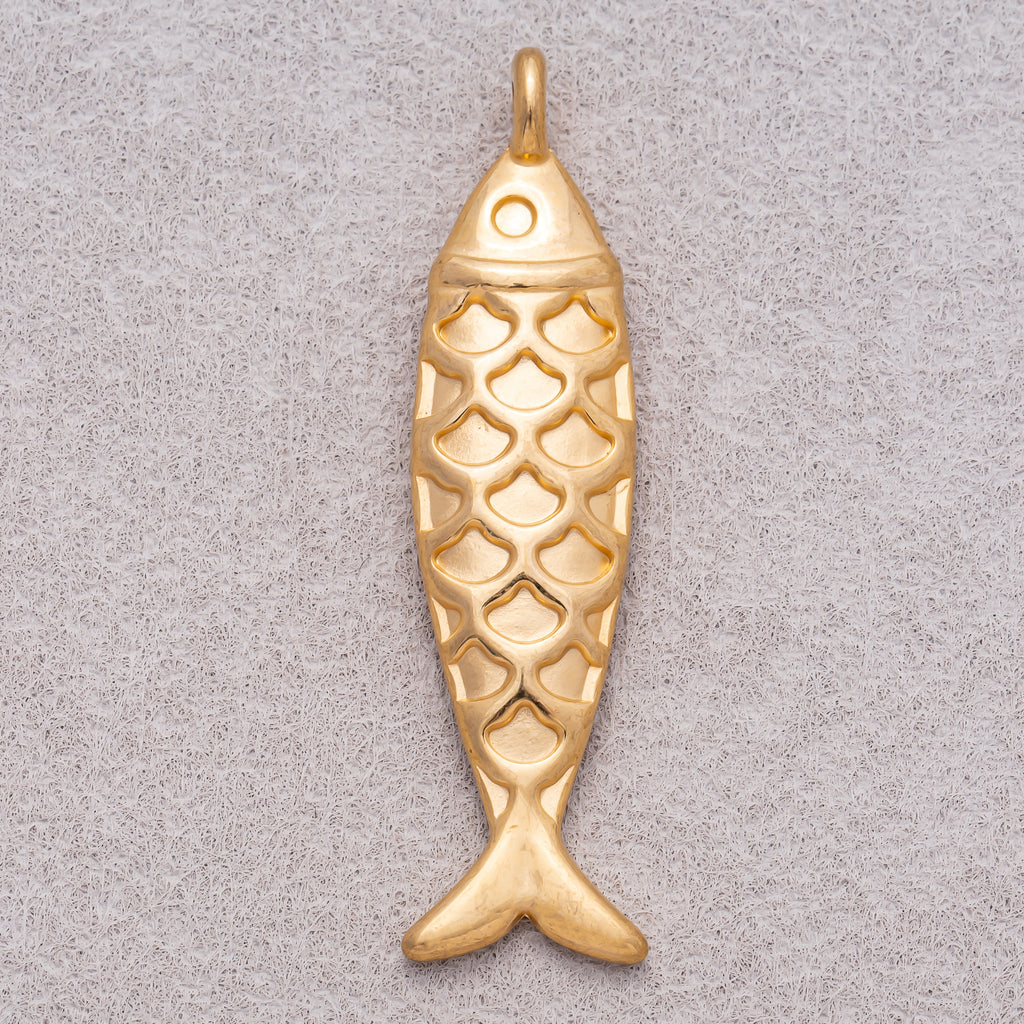 Gold PVD Stainless Steel Textured Fish Multidimensional Animal Pendant