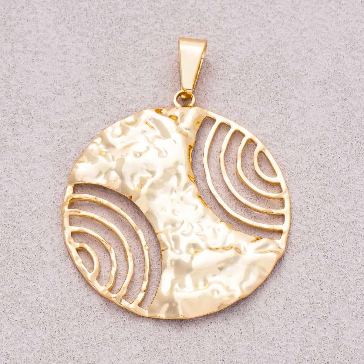Gold PVD Stainless Steel Hammered Ripple Circular Pendant