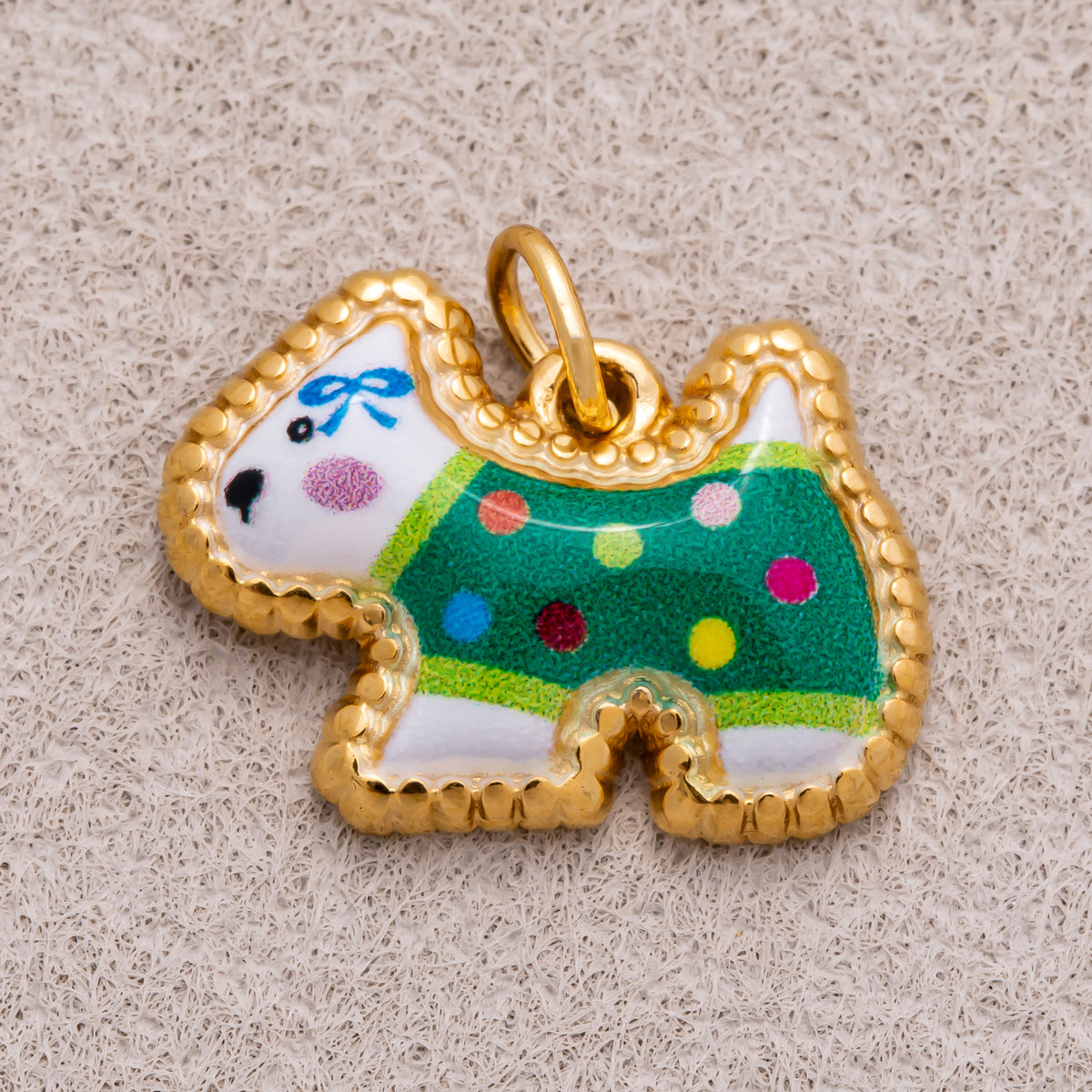 Gold PVD Stainless Steel Green, Yellow, Pink Cute Enamel Kitten Animal Charm