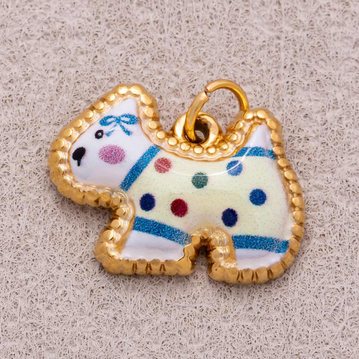 Gold PVD Stainless Steel Green, Yellow, Pink Cute Enamel Kitten Animal Charm