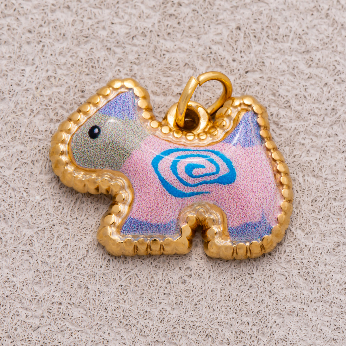 Gold PVD Stainless Steel Green, Yellow, Pink Cute Enamel Kitten Animal Charm