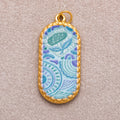 Gold PVD Stainless Steel Oval Floral Enamel Tag Pendants