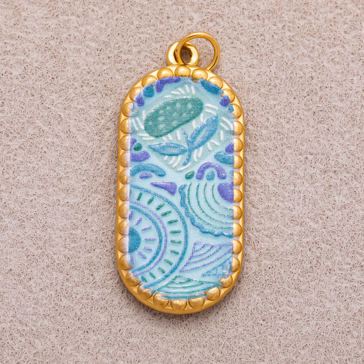 Gold PVD Stainless Steel Oval Floral Enamel Tag Pendants