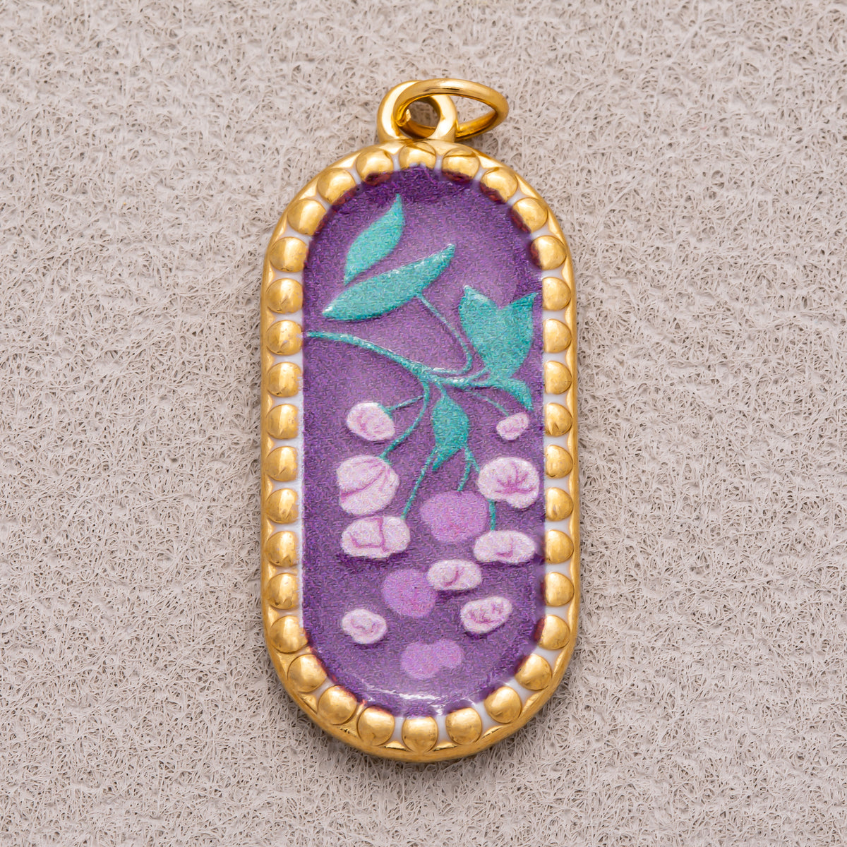 Gold PVD Stainless Steel Oval Floral Enamel Tag Pendants