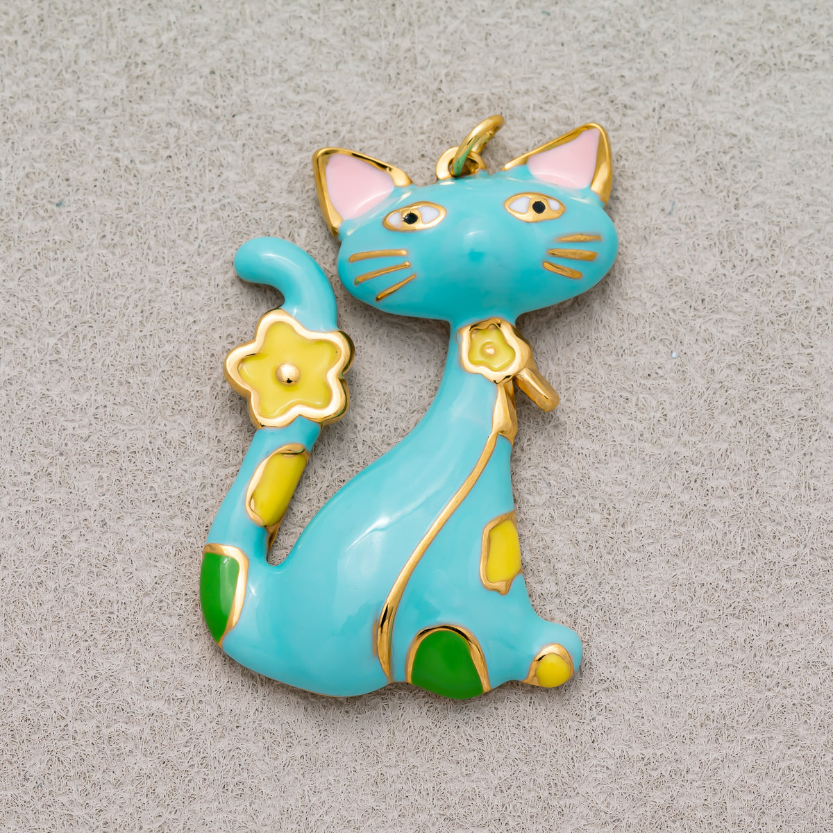 Gold PVD Stainless Steel Colorful Cute Kitten Enamel Charm