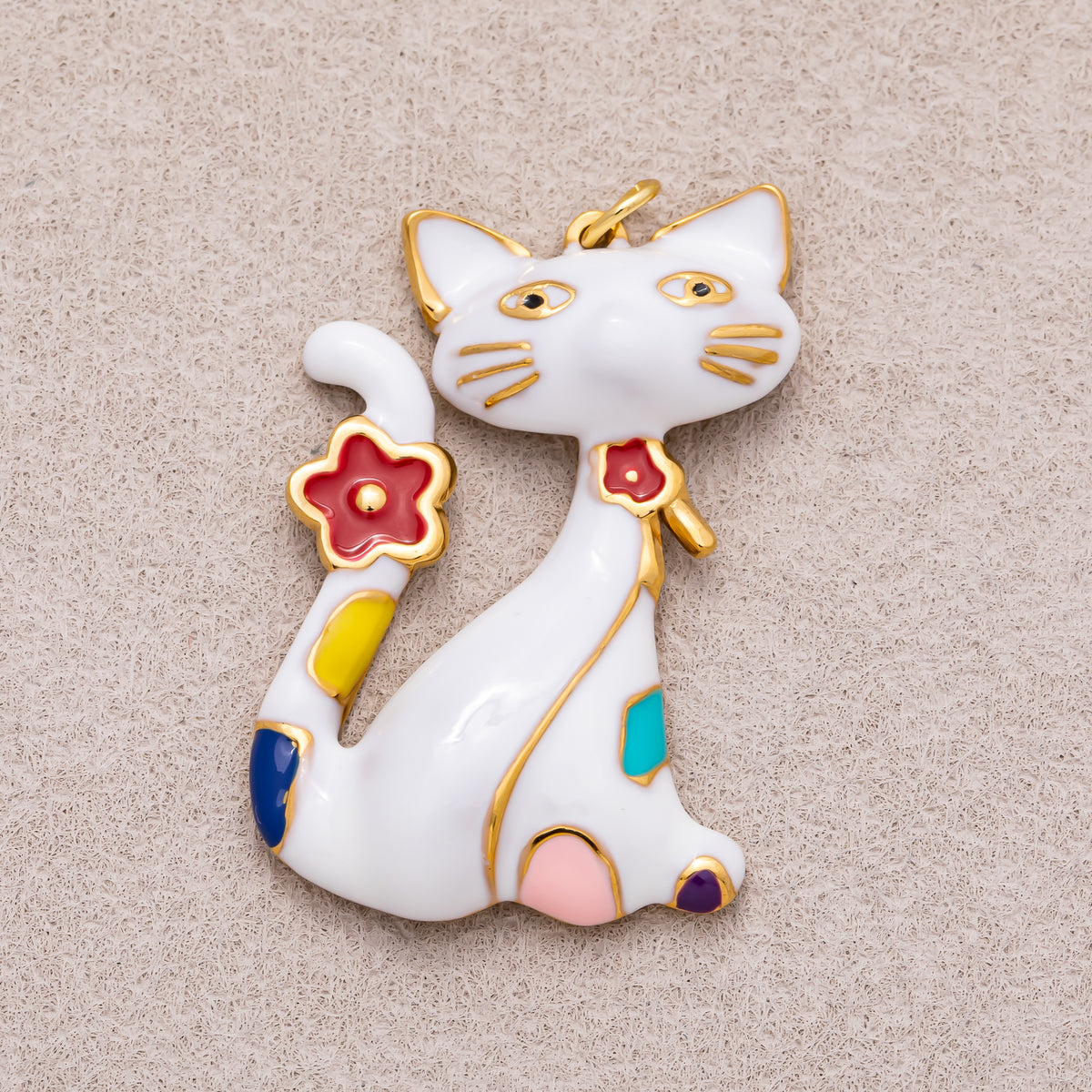 Gold PVD Stainless Steel Colorful Cute Kitten Enamel Charm