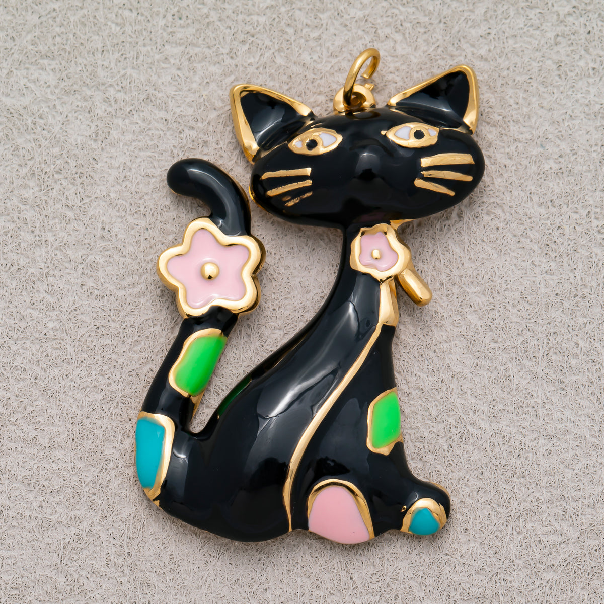 Gold PVD Stainless Steel Colorful Cute Kitten Enamel Charm