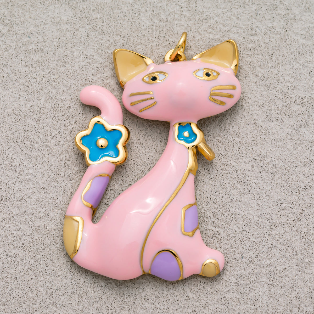 Gold PVD Stainless Steel Colorful Cute Kitten Enamel Charm