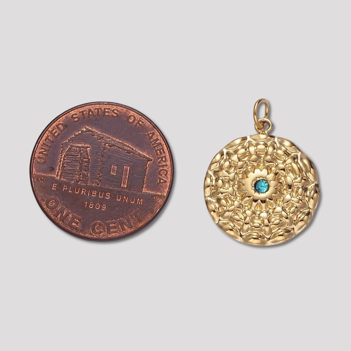 Launch Promo: 14K Gold PVD Stainless Steel Turquoise CZ Textured Bohemian Style Sunburst Charm | Sold Each