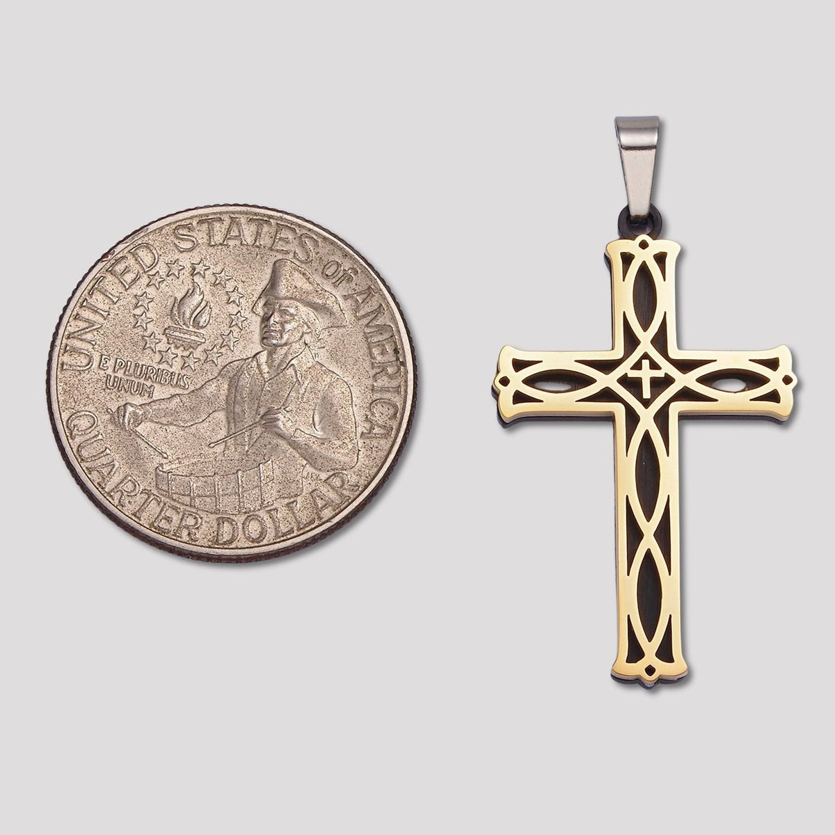 Launch Promo: 24K Gold PVD Stainless Steel Gothic Filigree Cross Pendant | Sold Each