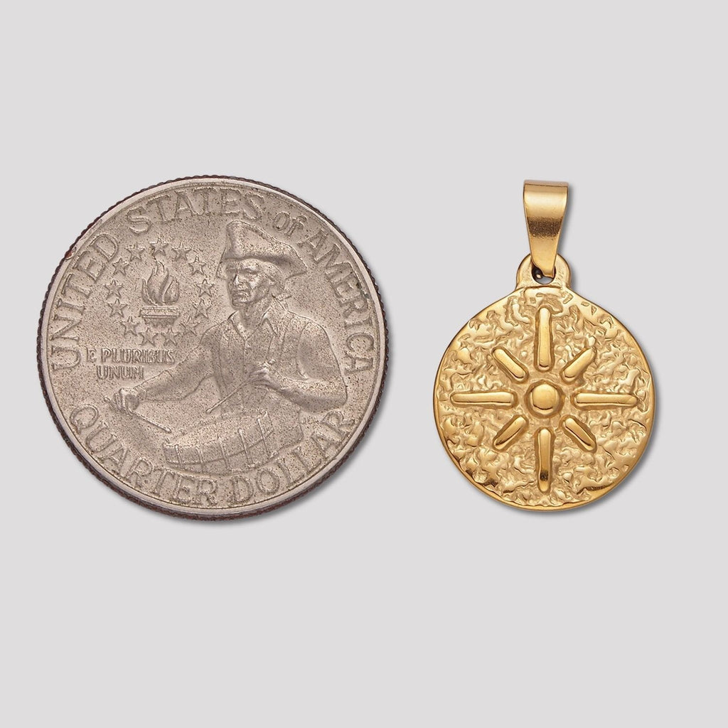 Launch Promo: 24K Gold PVD Stainless Steel Vintage Sunburst Coin Pendant | Sold Each