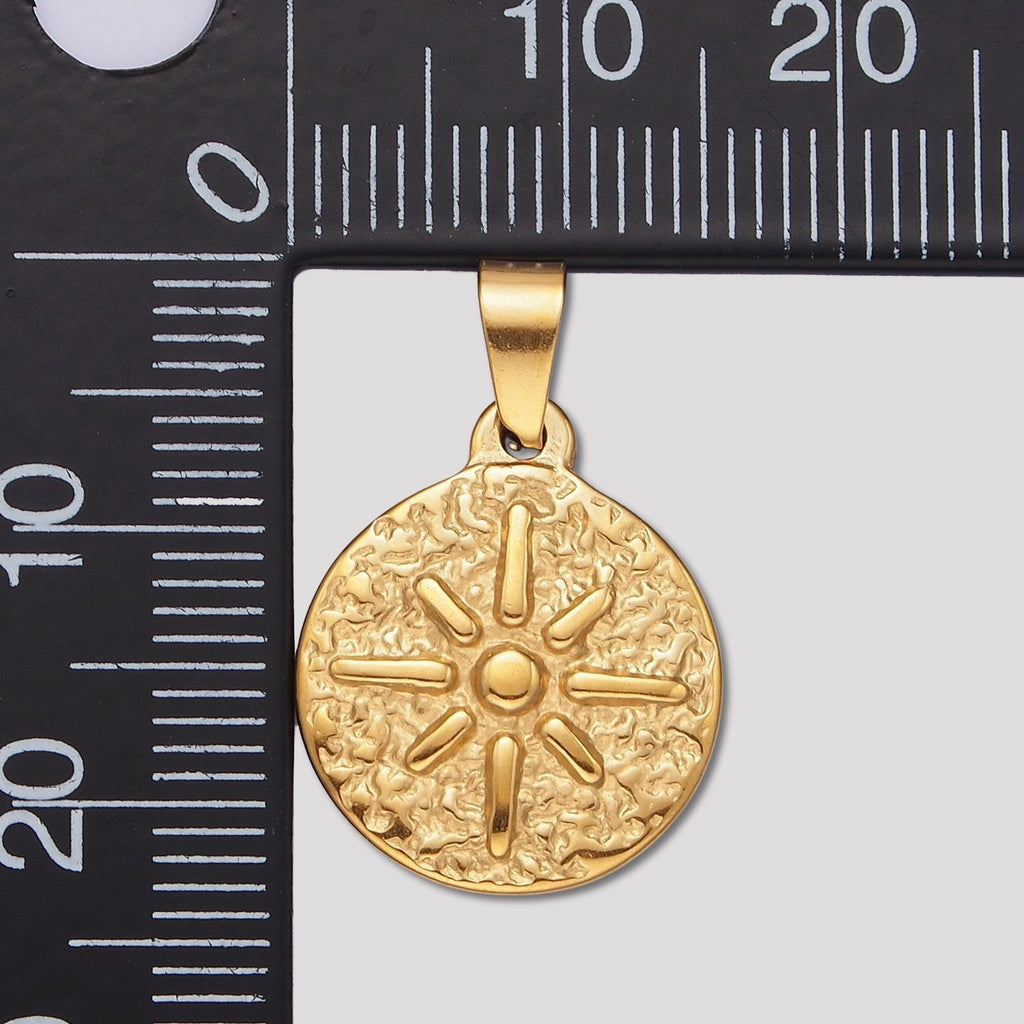 Launch Promo: 24K Gold PVD Stainless Steel Vintage Sunburst Coin Pendant | Sold Each
