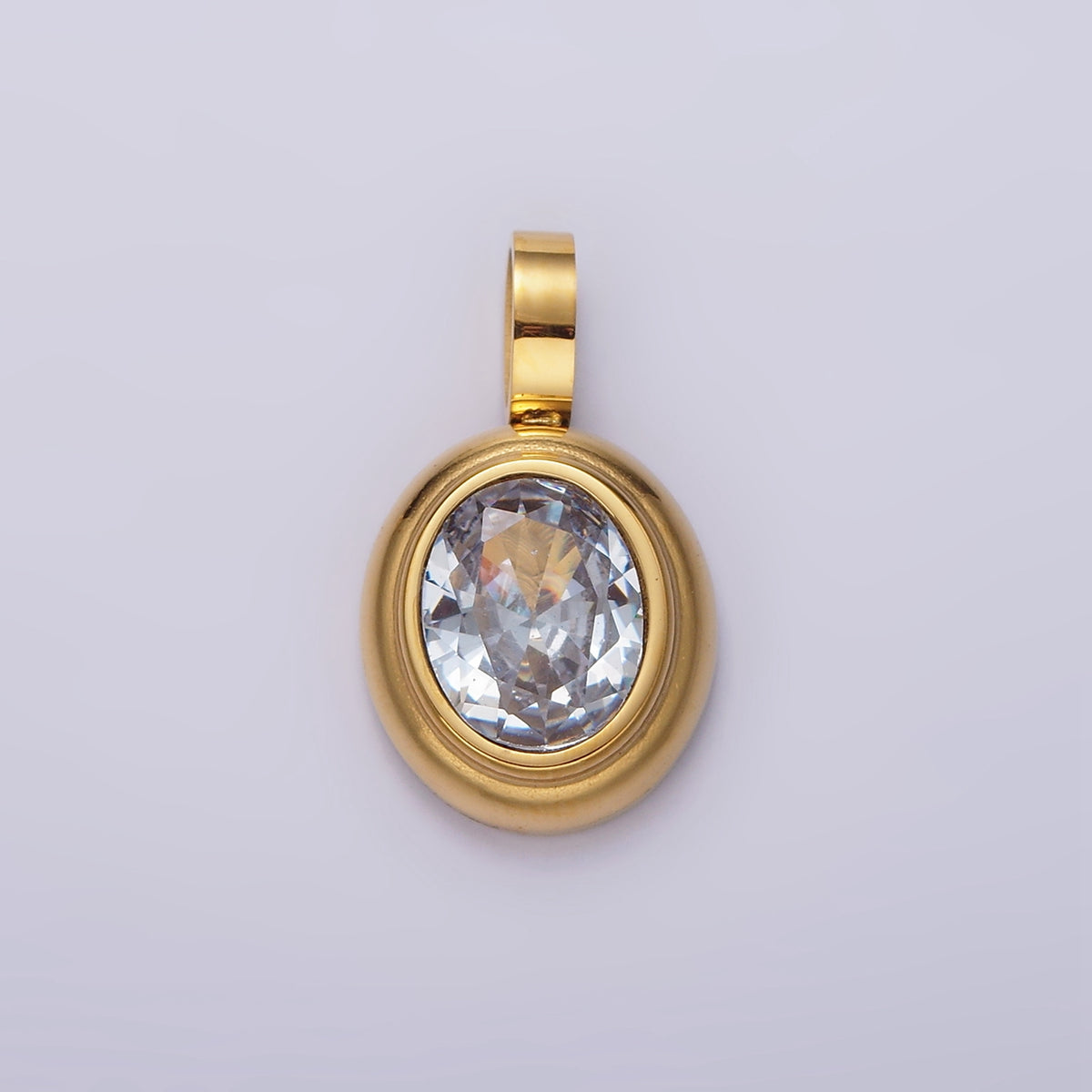 Launch Promo: 24K Gold PVD Stainless Steel Classic Oval Bezel Birthstone Pendant | Sold Each