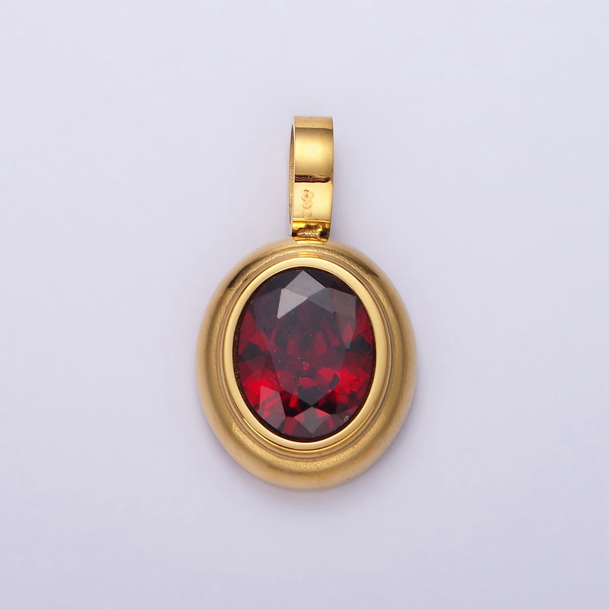 Launch Promo: 24K Gold PVD Stainless Steel Classic Oval Bezel Birthstone Pendant | Sold Each
