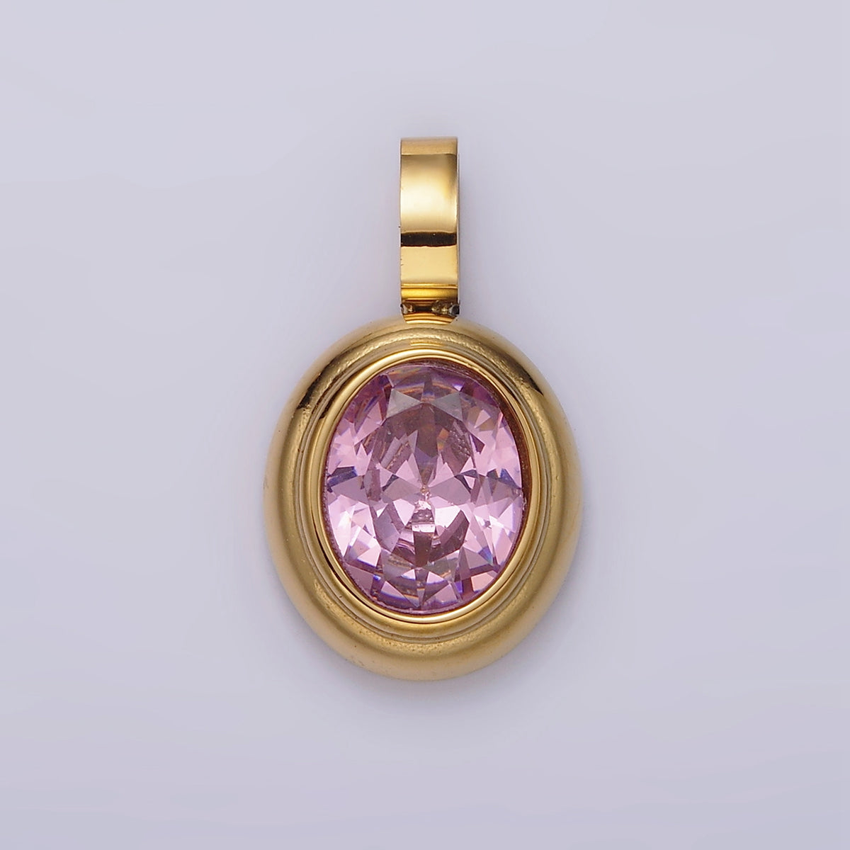 Launch Promo: 24K Gold PVD Stainless Steel Classic Oval Bezel Birthstone Pendant | Sold Each