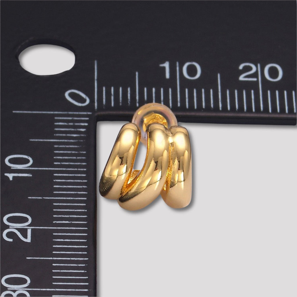 Launch Promo: 24K Gold PVD Stainless Steel Interlocking Triple Ribbed C Hoop Earring in Gold & Silver