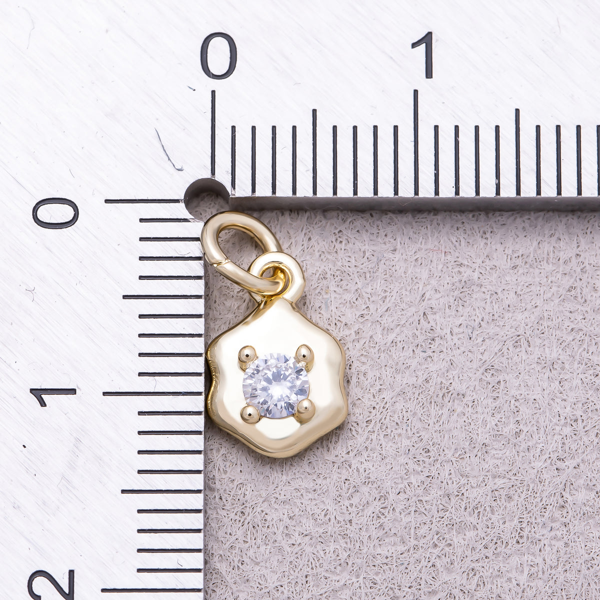 16K Gold Plated Scalloped Hexagon Solitaire Round CZ Charm - Sold Each