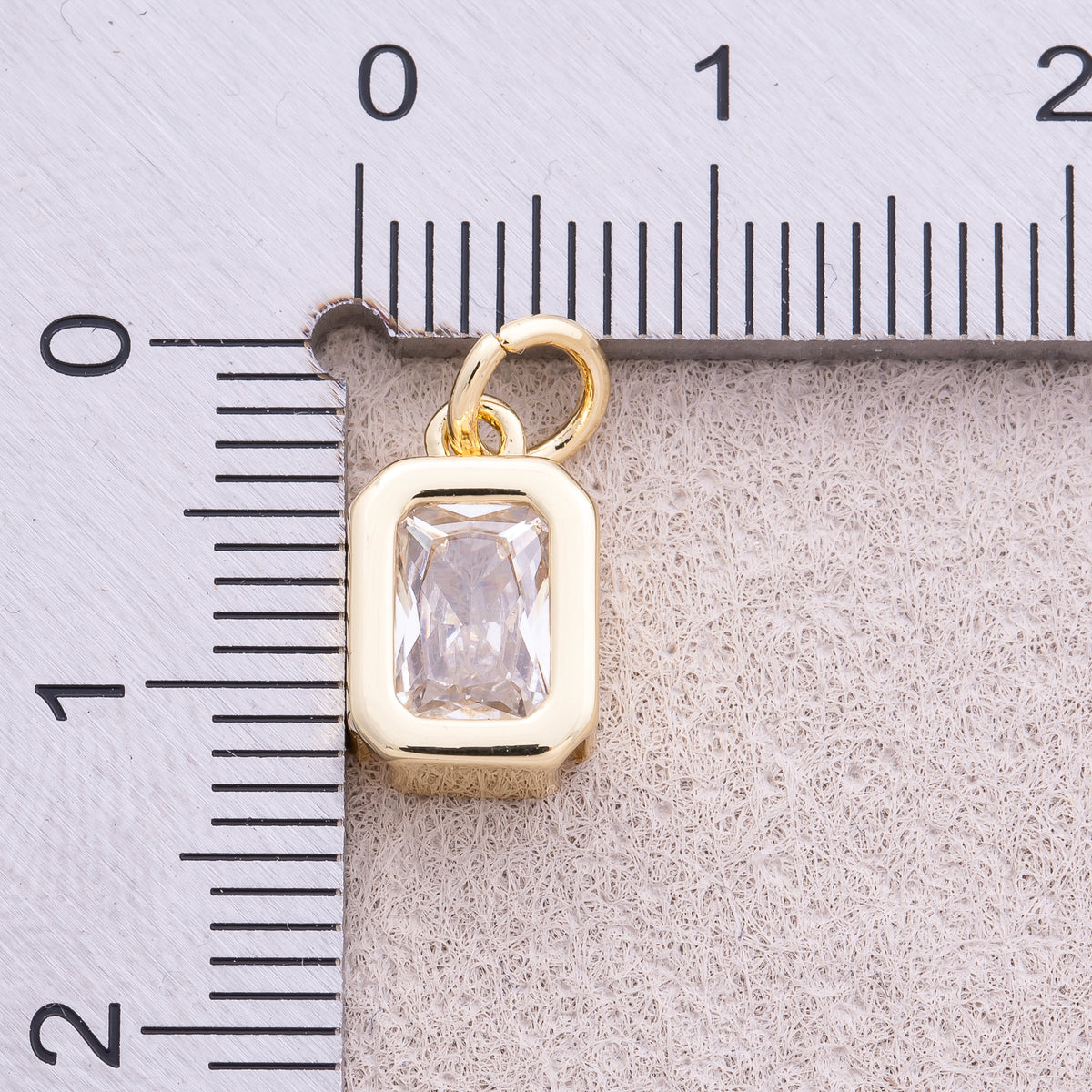 16K Gold Plated Solitaire Baguette CZ Rectangular Bezel Charm - Sold Each