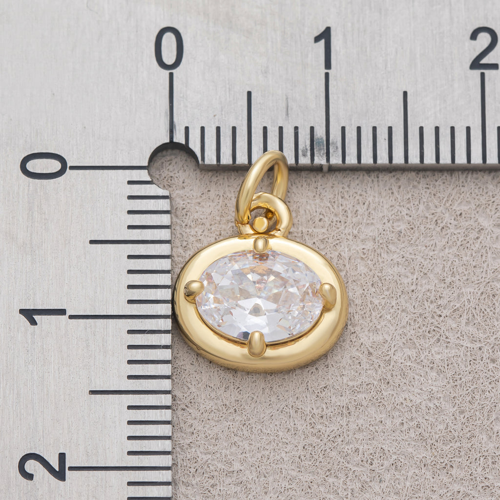 16K Gold Plated Clear CZ Minimalist Bezel Oval Charm - Sold Each