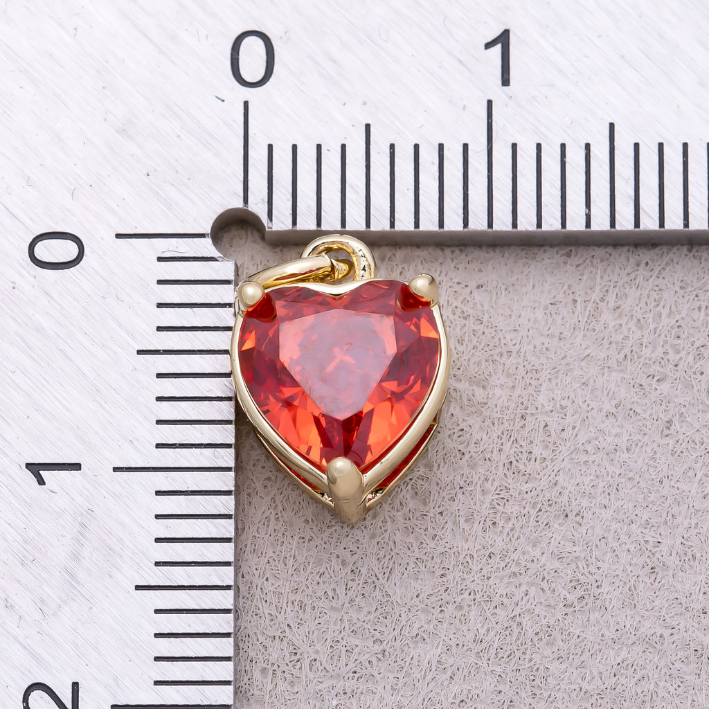 16K Gold Plated Colorful Birthstone CZ Heart Charm - Sold Each