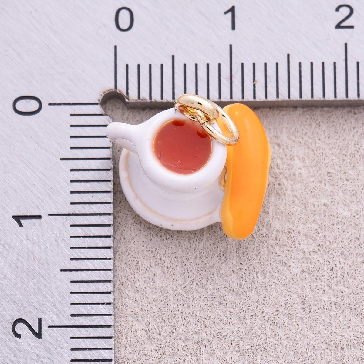 16K Gold Plated Breakfast Bread and Coffee Enamel Pendant - Sold Each