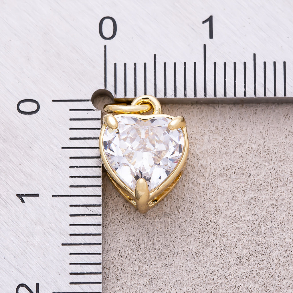 16K Gold Plated Clear CZ Love Heart Charm - Sold Each