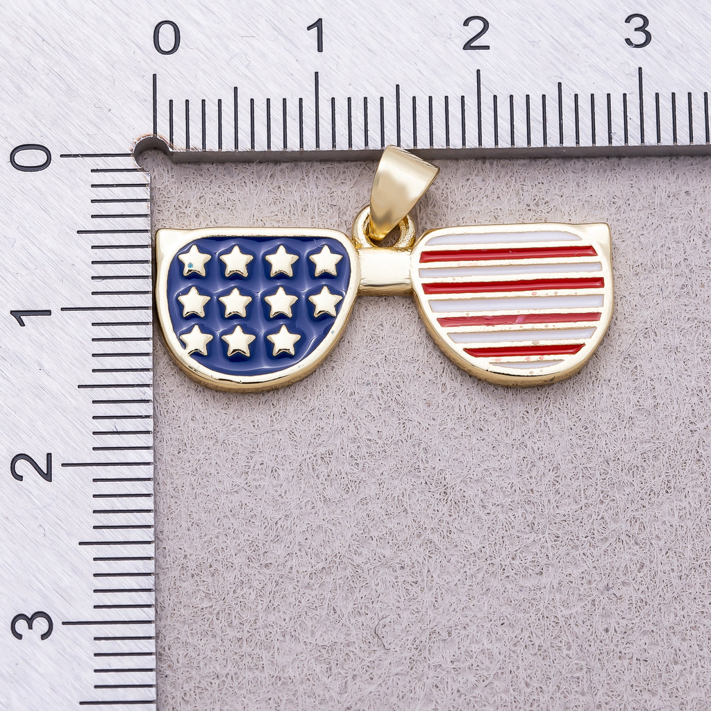 16K Gold Plated American Flag Sunglasses Enamel Pendant - Sold Each