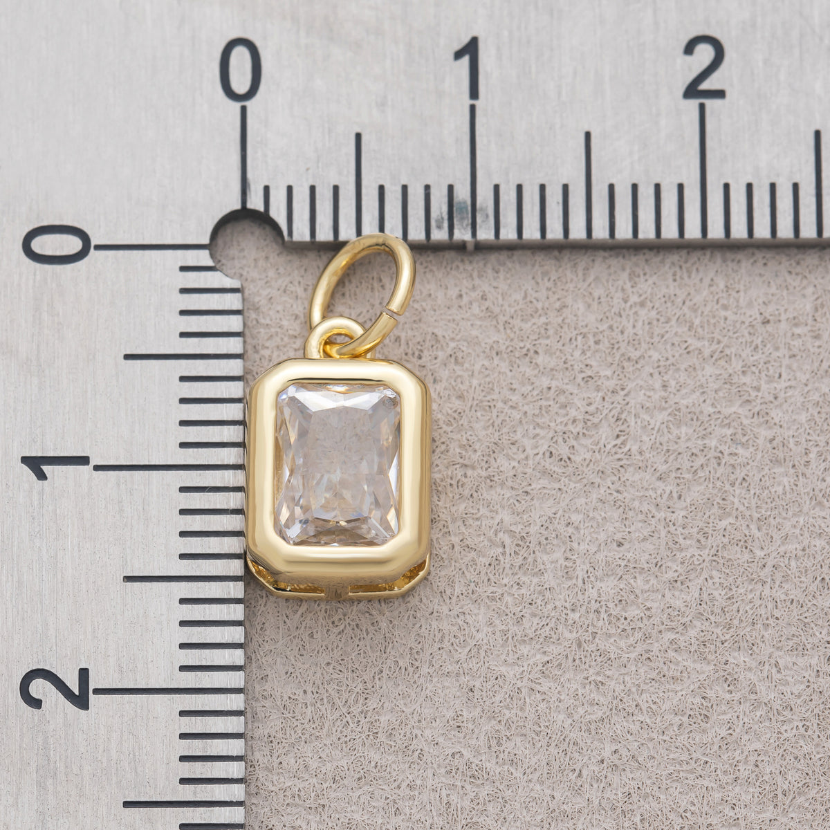16K Gold Plated Clear Baguette CZ Bezel Rectangular Charm - Sold Each