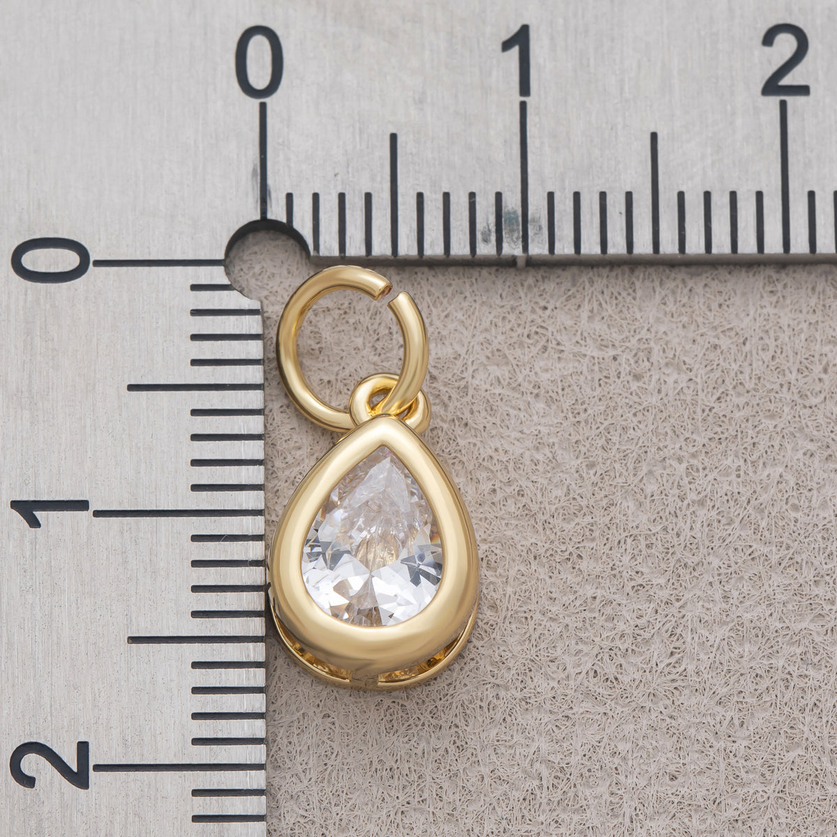 16K Gold Plated Clear CZ Minimalist Bezel Teardrop Charm - Sold Each