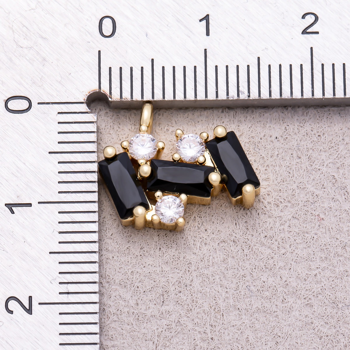 16K Gold Plated Black CZ Triple Baguette Charm - Sold Each