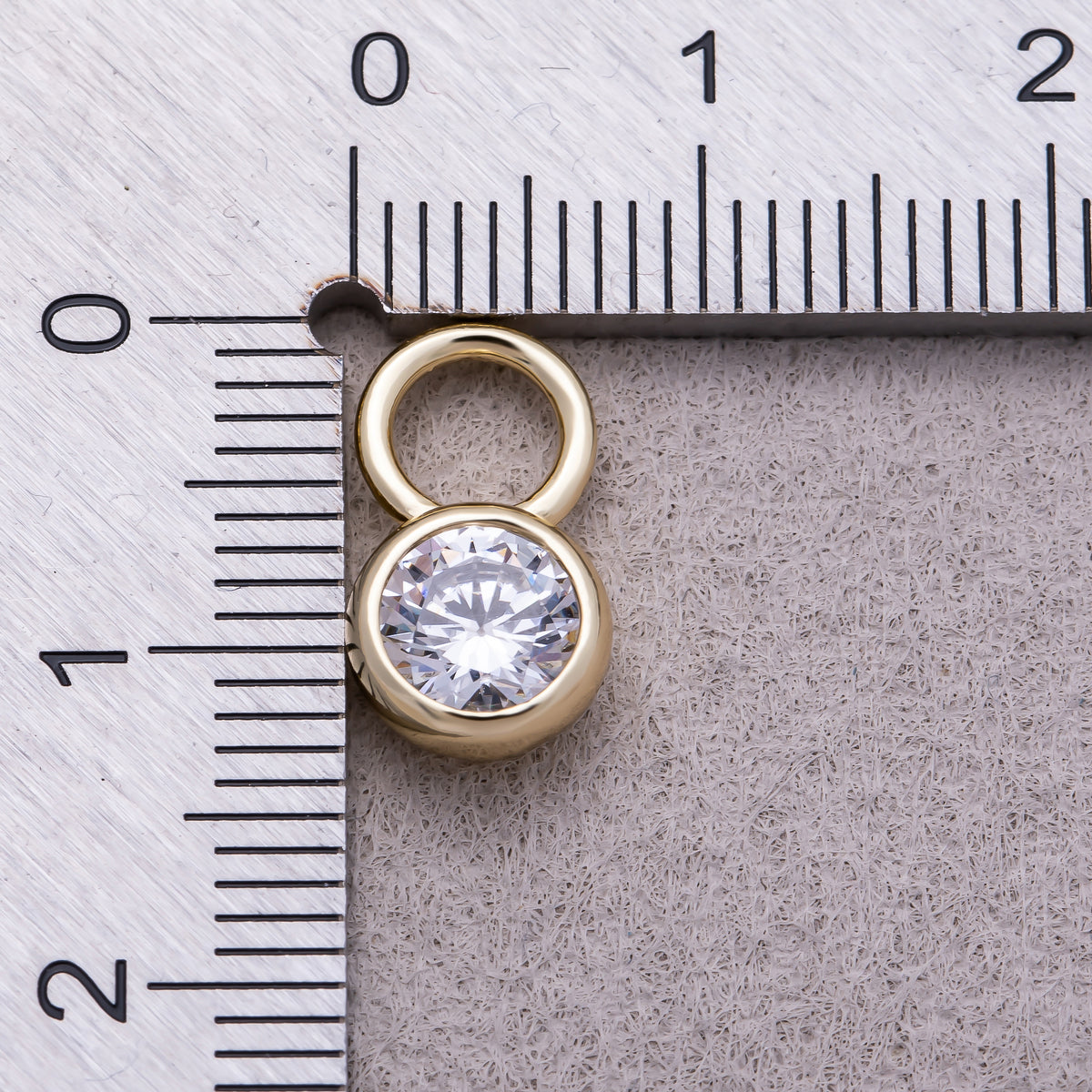 16K Gold Plated Clear CZ Round Bezel Drop Earring Charm - Sold Each