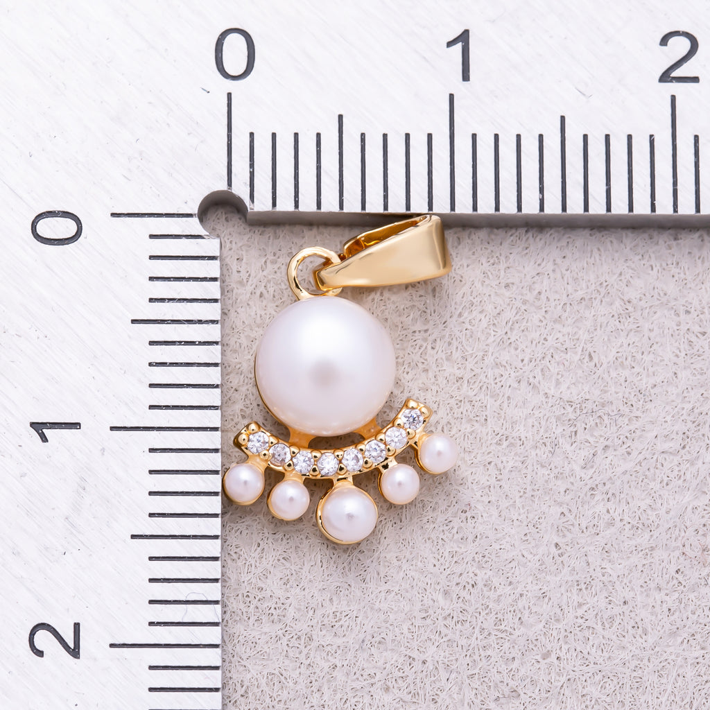 16K Gold Plated Shell Pearl Crown Micro Paved CZ Pendant - Sold Each