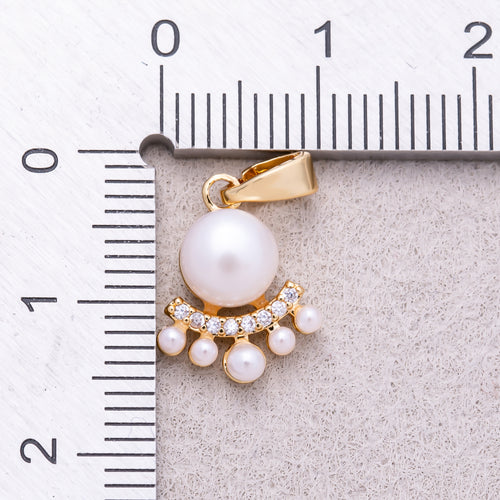 16K Gold Plated Shell Pearl Crown Micro Paved CZ Pendant - Sold Each