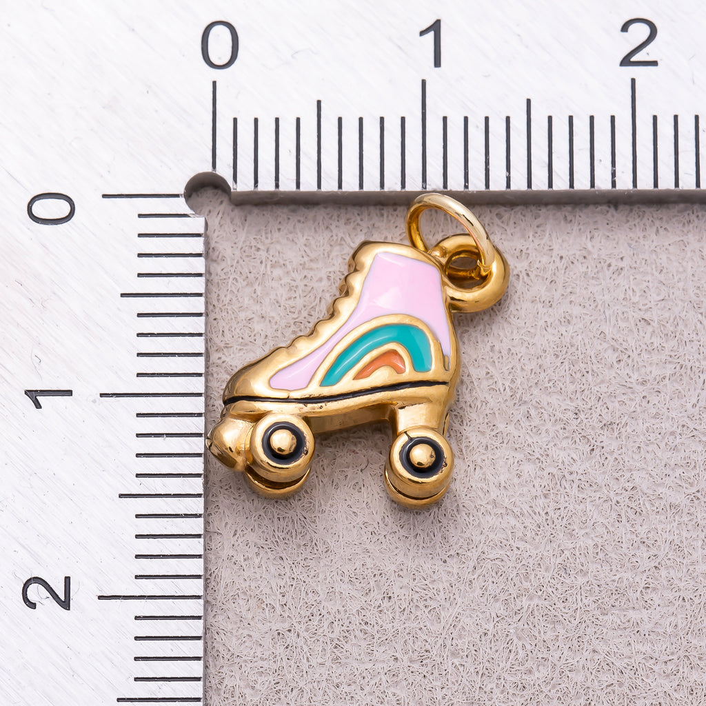 Gold PVD Stainless Steel Colorful Roller Skates Enamel Charm