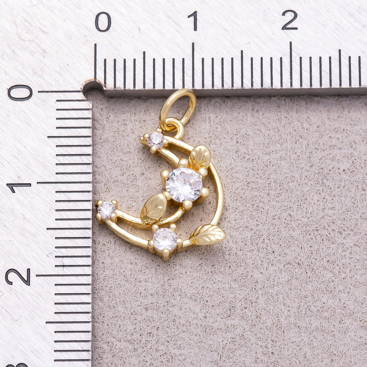 16K Gold Plated Clear CZ Celestial Open Crescent Moon Charm - Sold Each