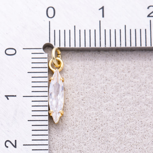 16K Gold Plated Clear CZ Minimalist Marquise Birthstone Charm - Sold Each