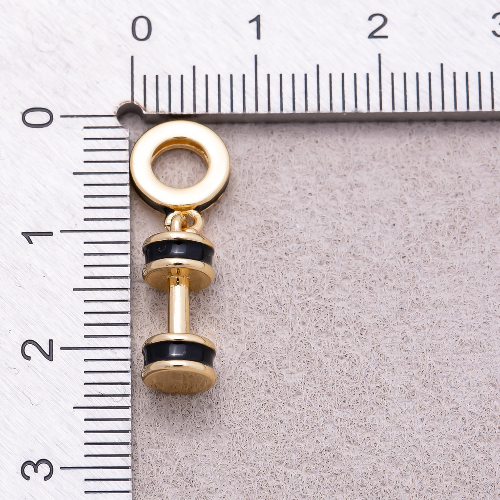 16K Gold Plated Black Enamel Dumbbell Fitness Slider Pendant - Sold Each
