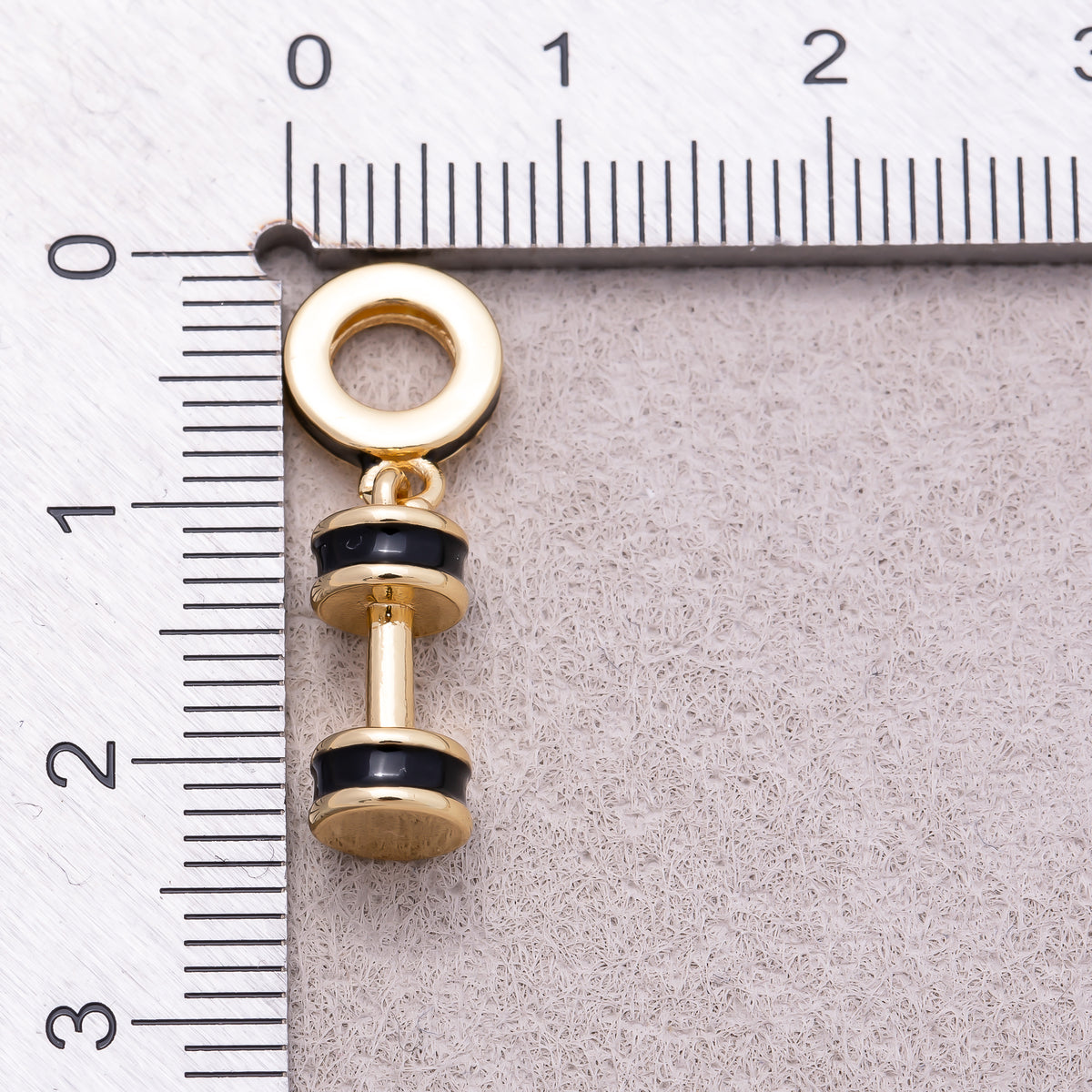 16K Gold Plated Black Enamel Dumbbell Fitness Slider Pendant - Sold Each
